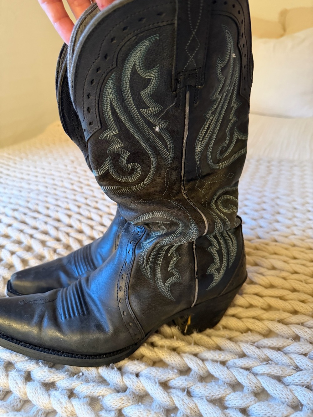 Ariat Black Western Boots with Teal Stitching